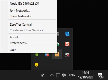 ZeroTier run in Windows taskbar